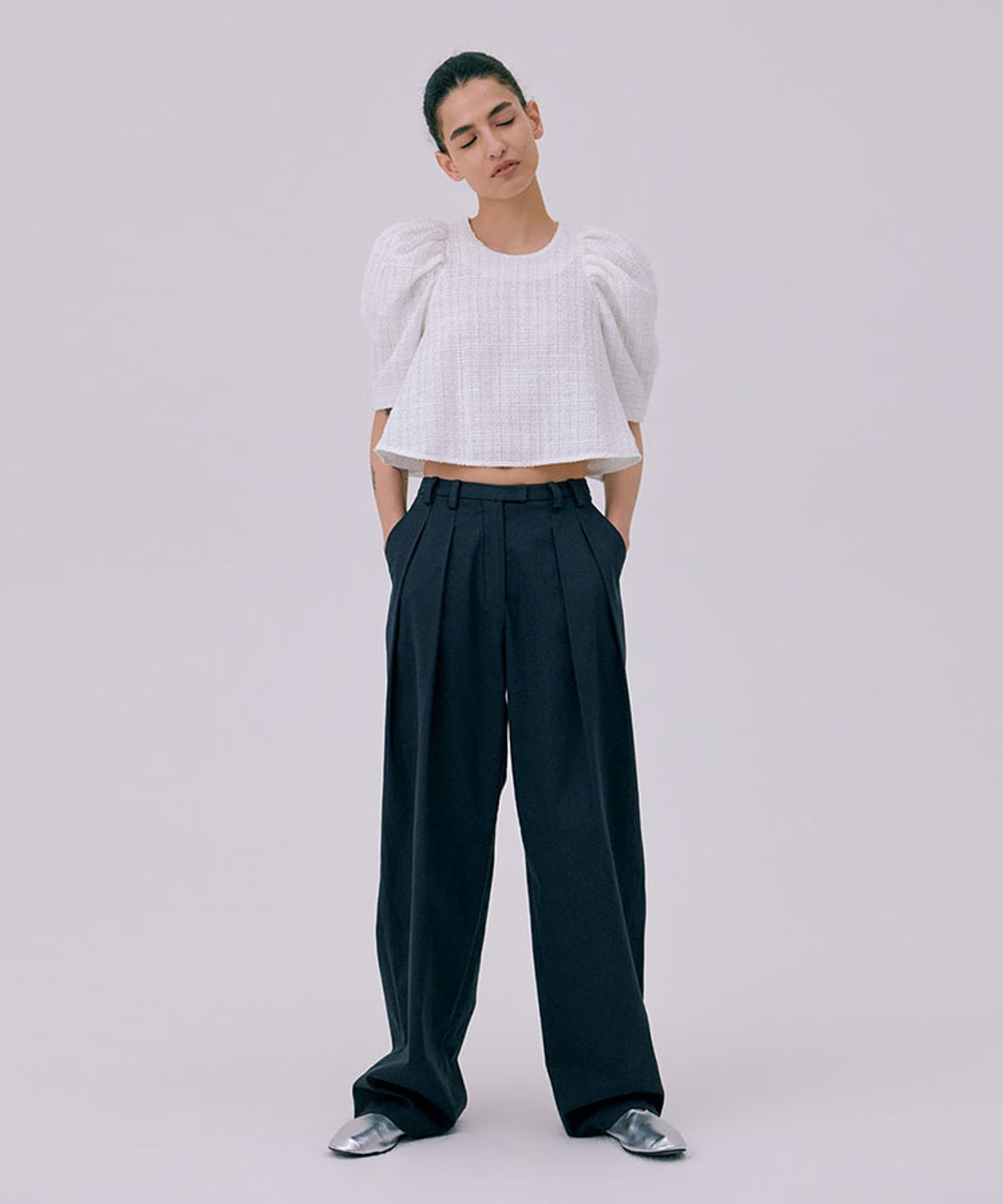 분더캄머(WNDERKAMMER) 26 Tweed puff top_white(26 트위드 퍼프 탑_화이트)
