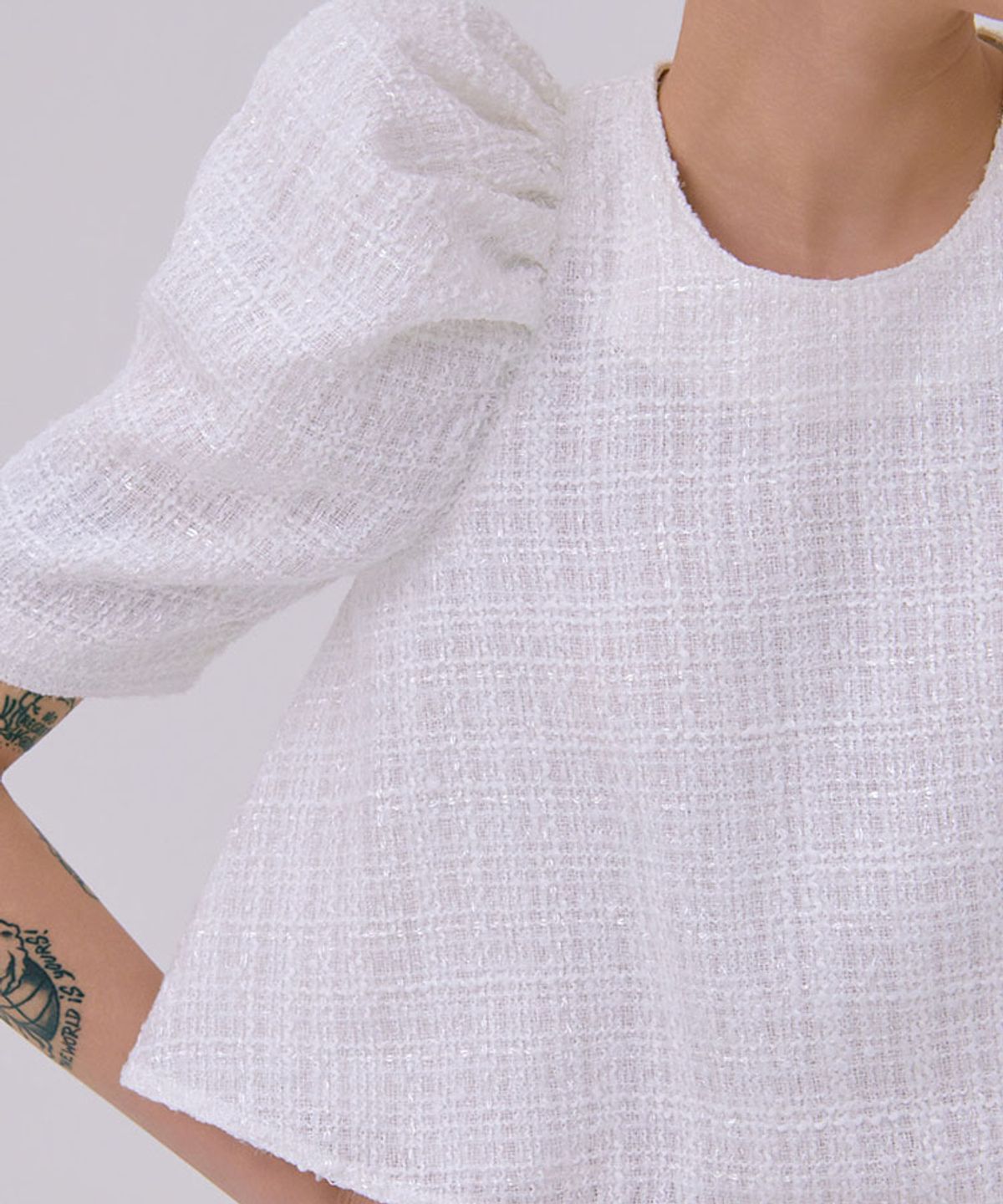 분더캄머(WNDERKAMMER) 26 Tweed puff top_white(26 트위드 퍼프 탑_화이트)