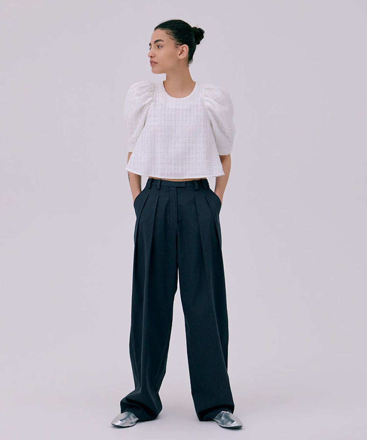 분더캄머(WNDERKAMMER) 26 Tweed puff top_white(26 트위드 퍼프 탑_화이트)
