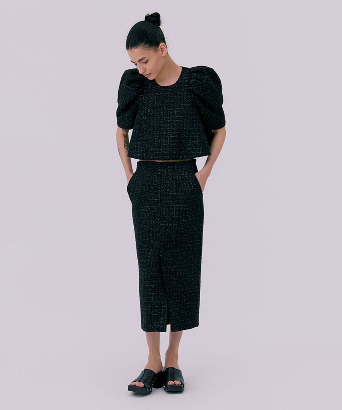 분더캄머(WNDERKAMMER) 26 Tweed skirt_black(트위드 스커트_블랙)