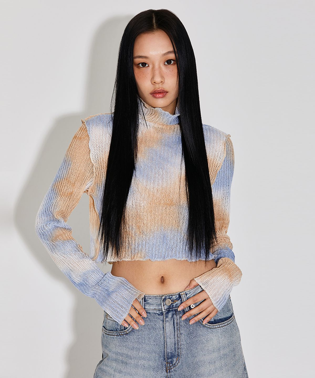 탑걸(TOPGIRL) TIE-DYE OVERNECK CROP KNIT TOP_T316TP105