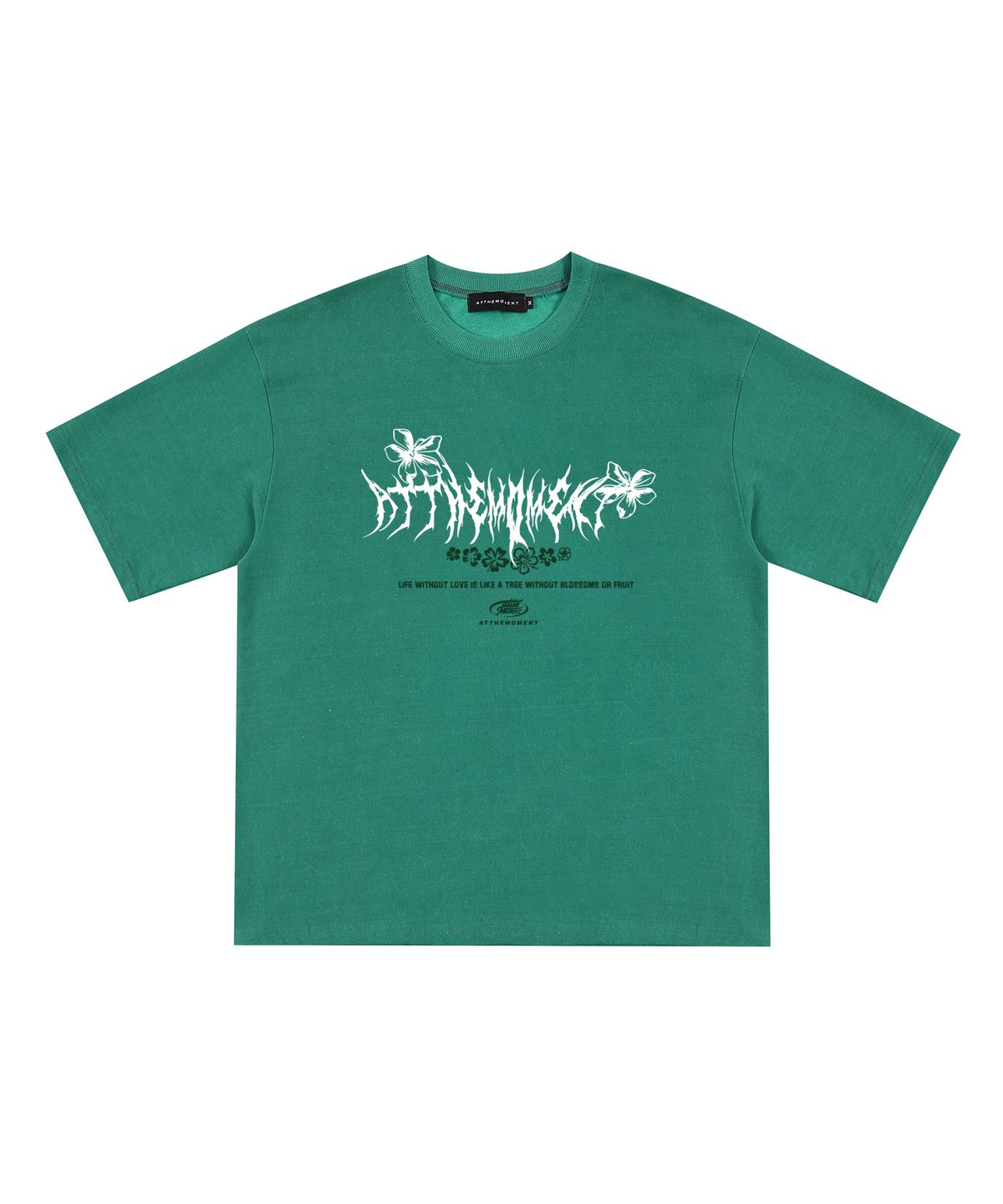 앳 더 모먼트(AT THE MOMENT) 플라워 로고 피그먼트 반팔티 (VINTAGE GREEN)