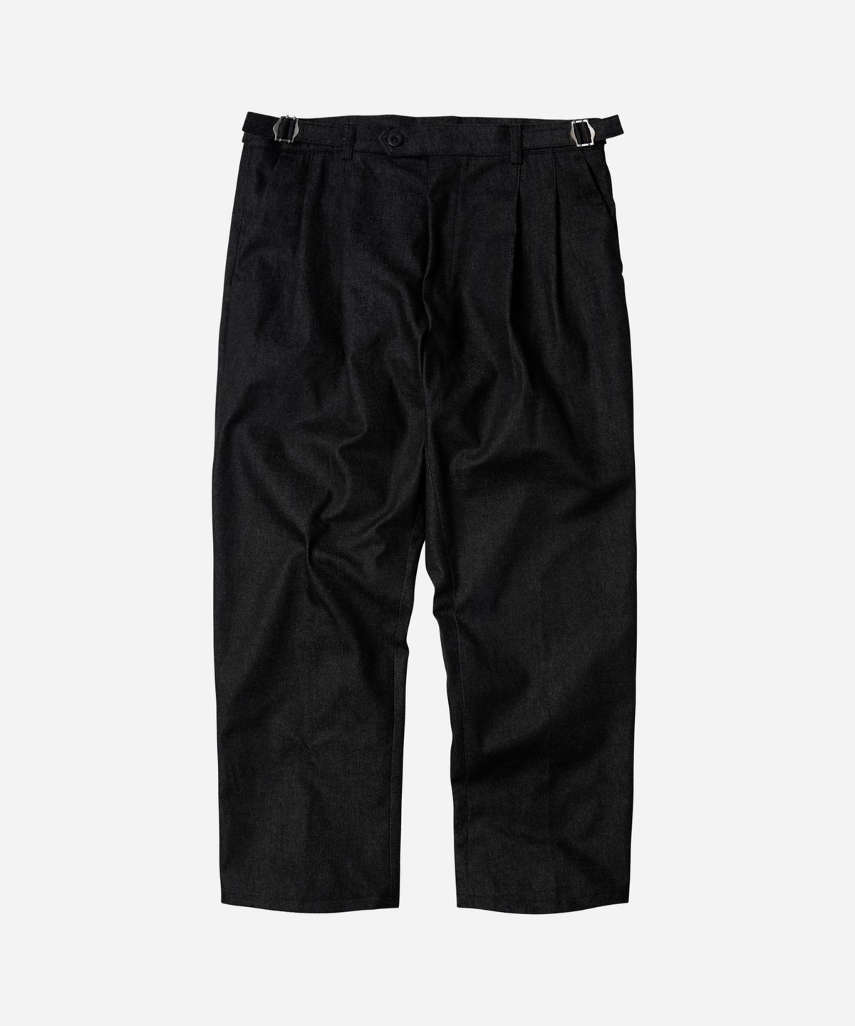 프리즘웍스(FRIZMWORKS) SIDE ADJUST TWO TUCK DENIM PANTS _ BLACK