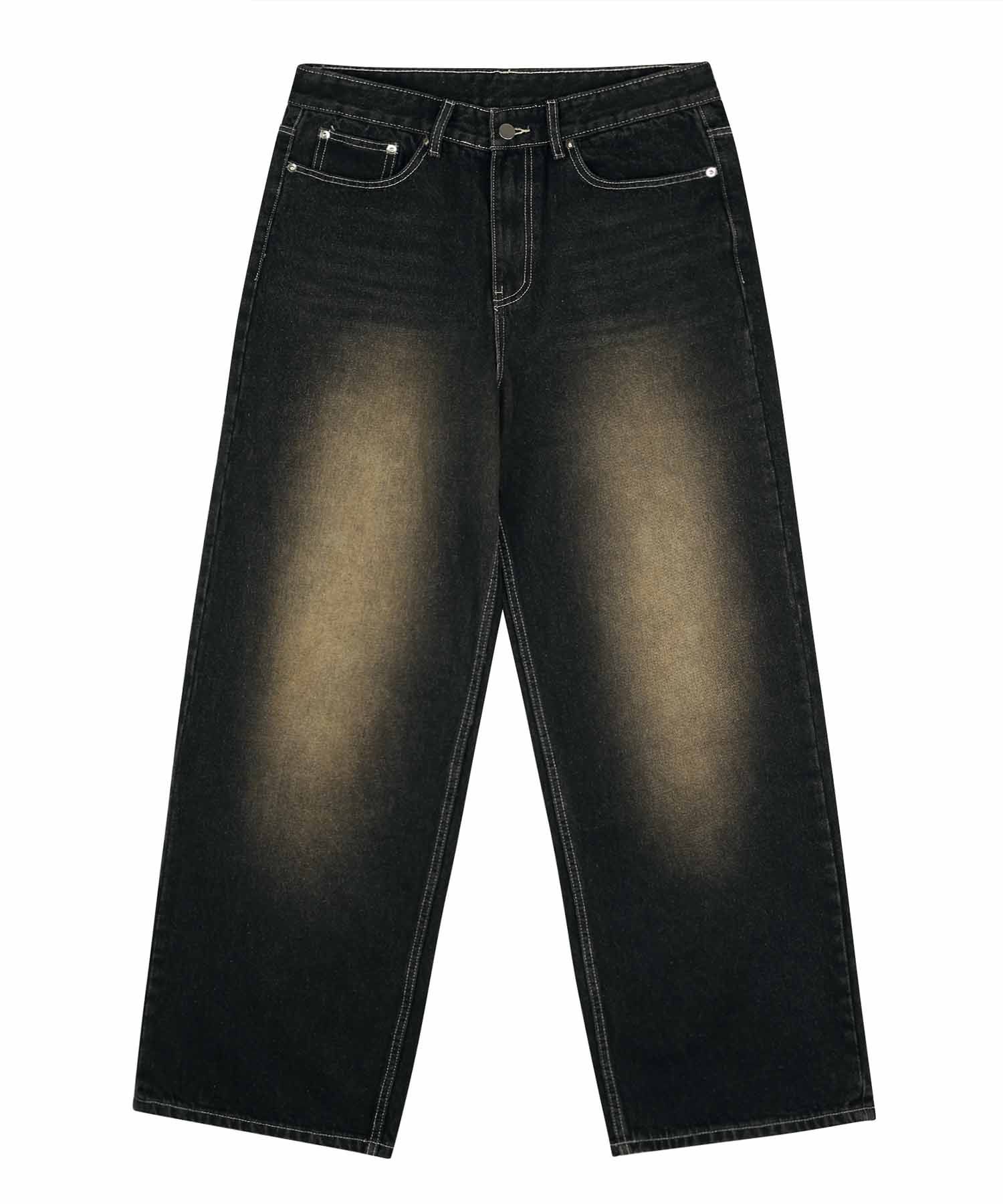 MUSINSA | TRILLION Front Washing Wide Denim Pants_YELLOW BLACK