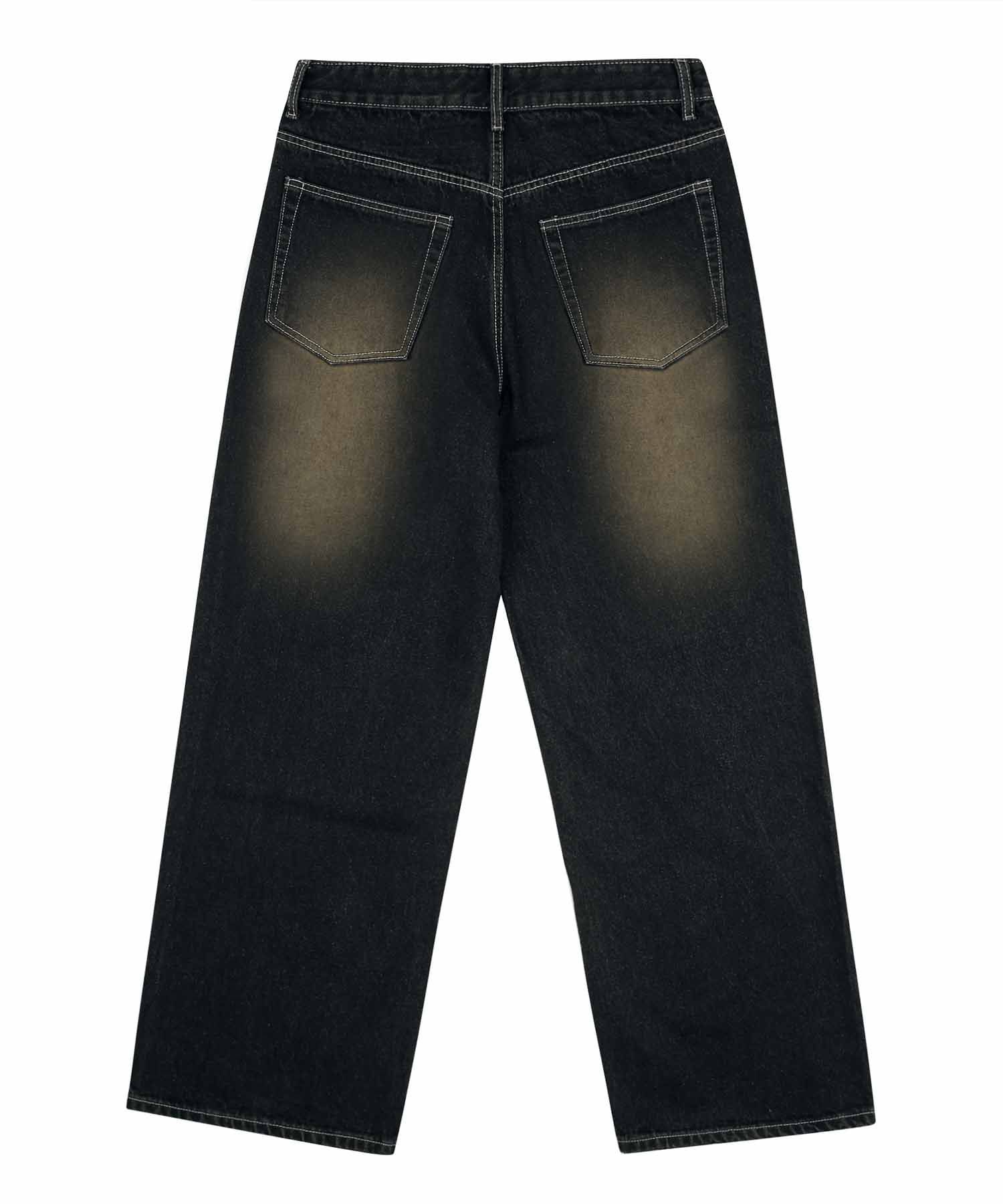 MUSINSA | TRILLION Front Washing Wide Denim Pants_YELLOW BLACK