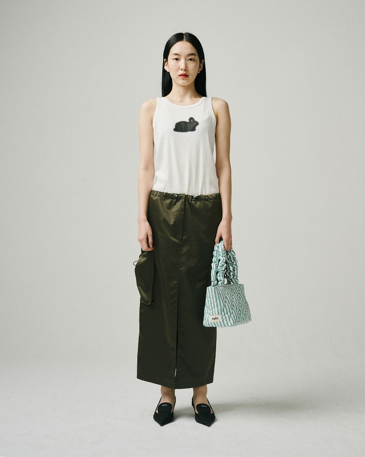 플리즈프로젝트(PLZPROJECT) MAXI CARGO SKIRT, DEEP KHAKI