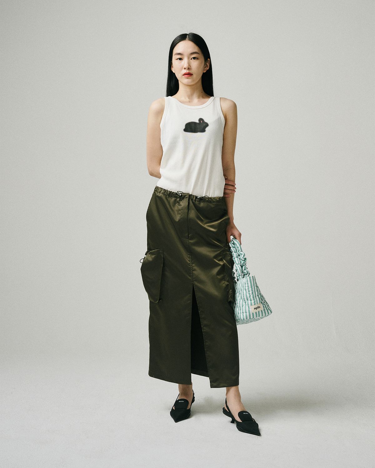 플리즈프로젝트(PLZPROJECT) MAXI CARGO SKIRT, DEEP KHAKI
