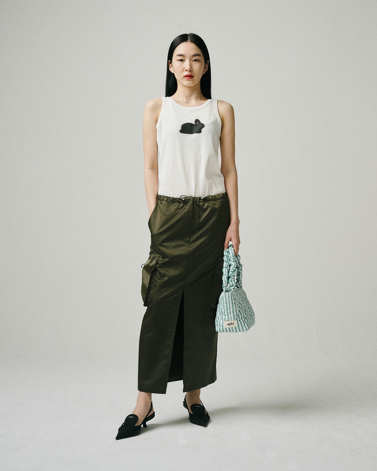 플리즈프로젝트(PLZPROJECT) MAXI CARGO SKIRT, DEEP KHAKI
