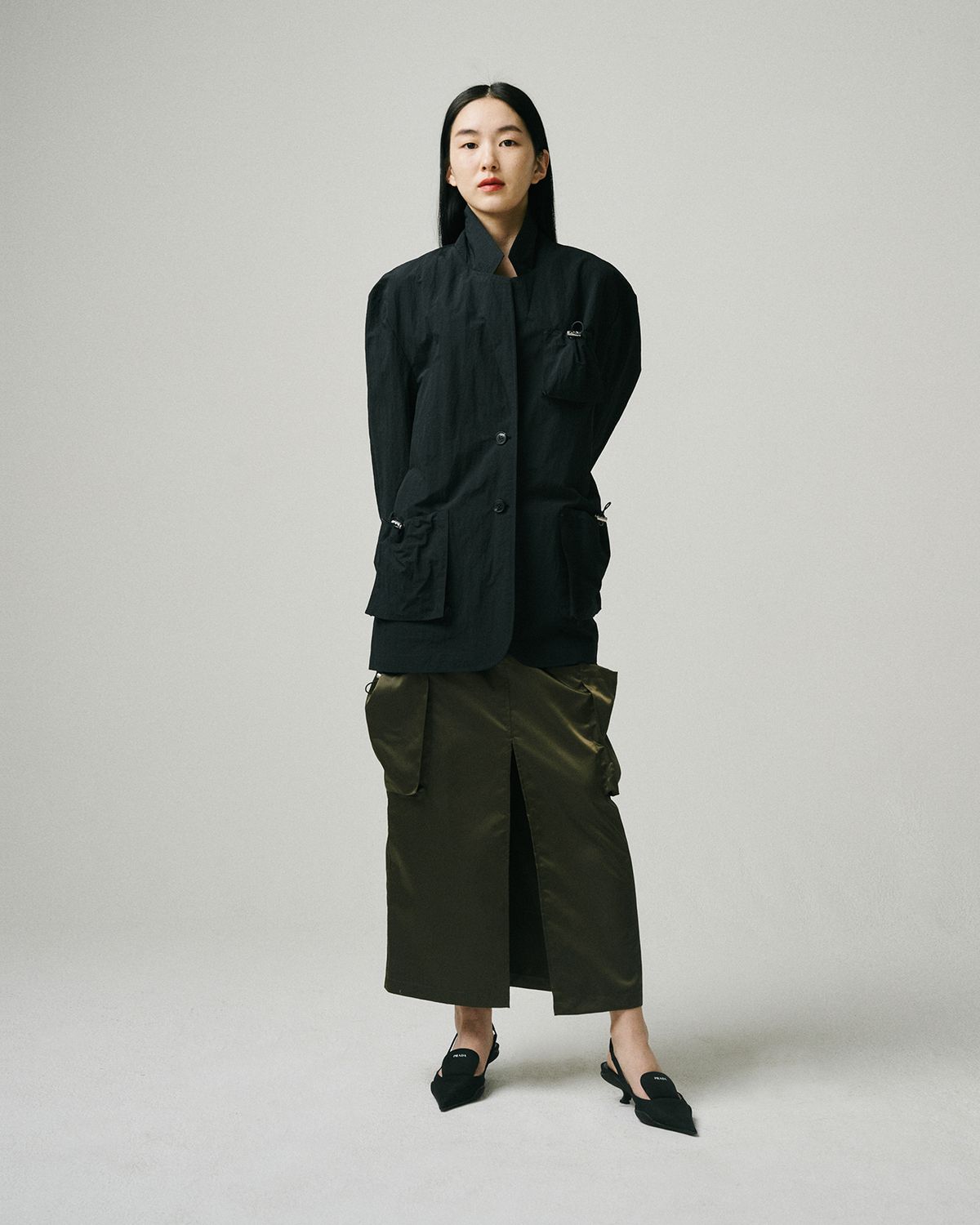 플리즈프로젝트(PLZPROJECT) MAXI CARGO SKIRT, DEEP KHAKI