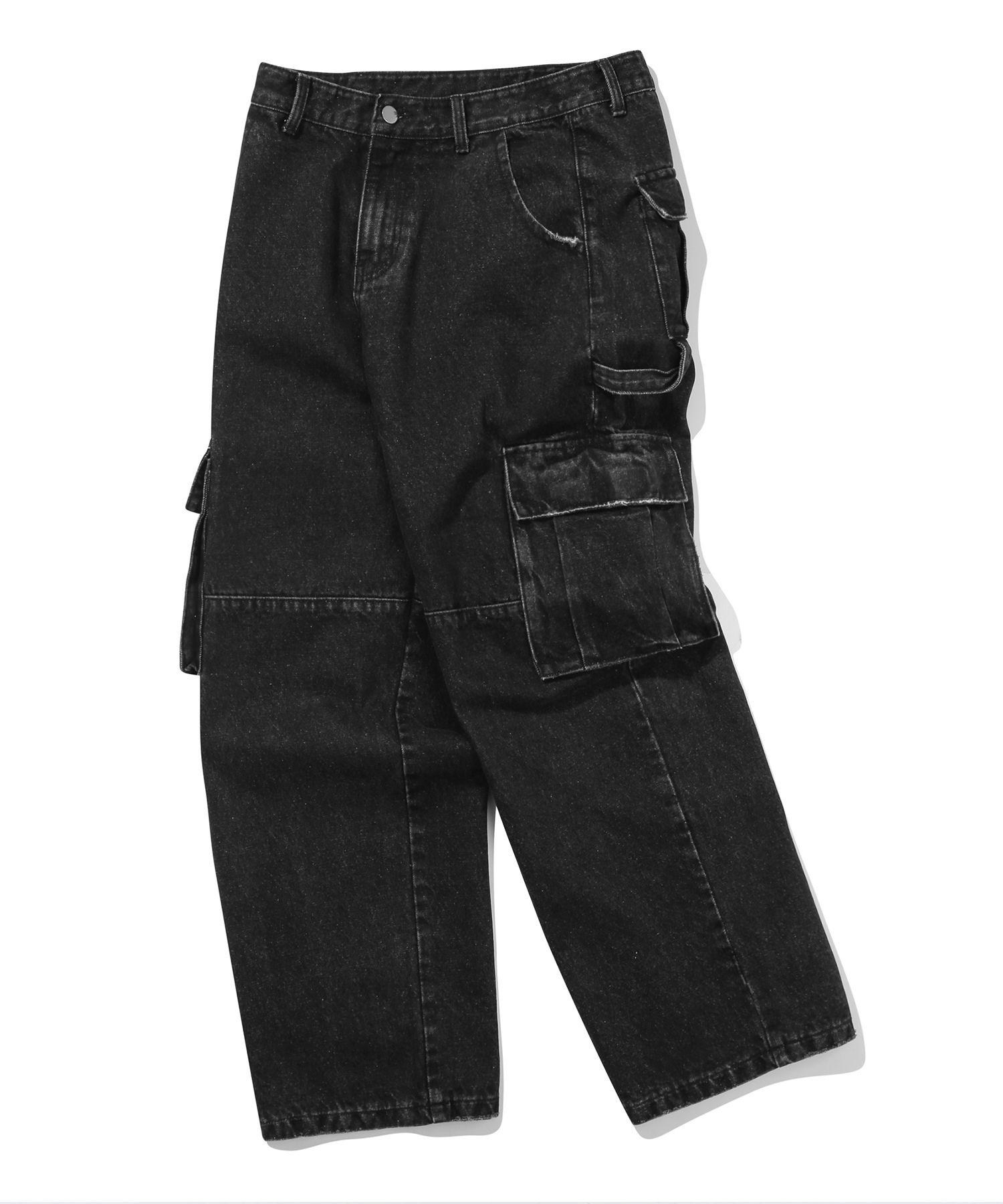 ◆AAKAM◆ Stitched Denim Wide Cargo Pants Black MUSINSA | TRILLION Carpenter Cargo Pocket Wide Denim Pants