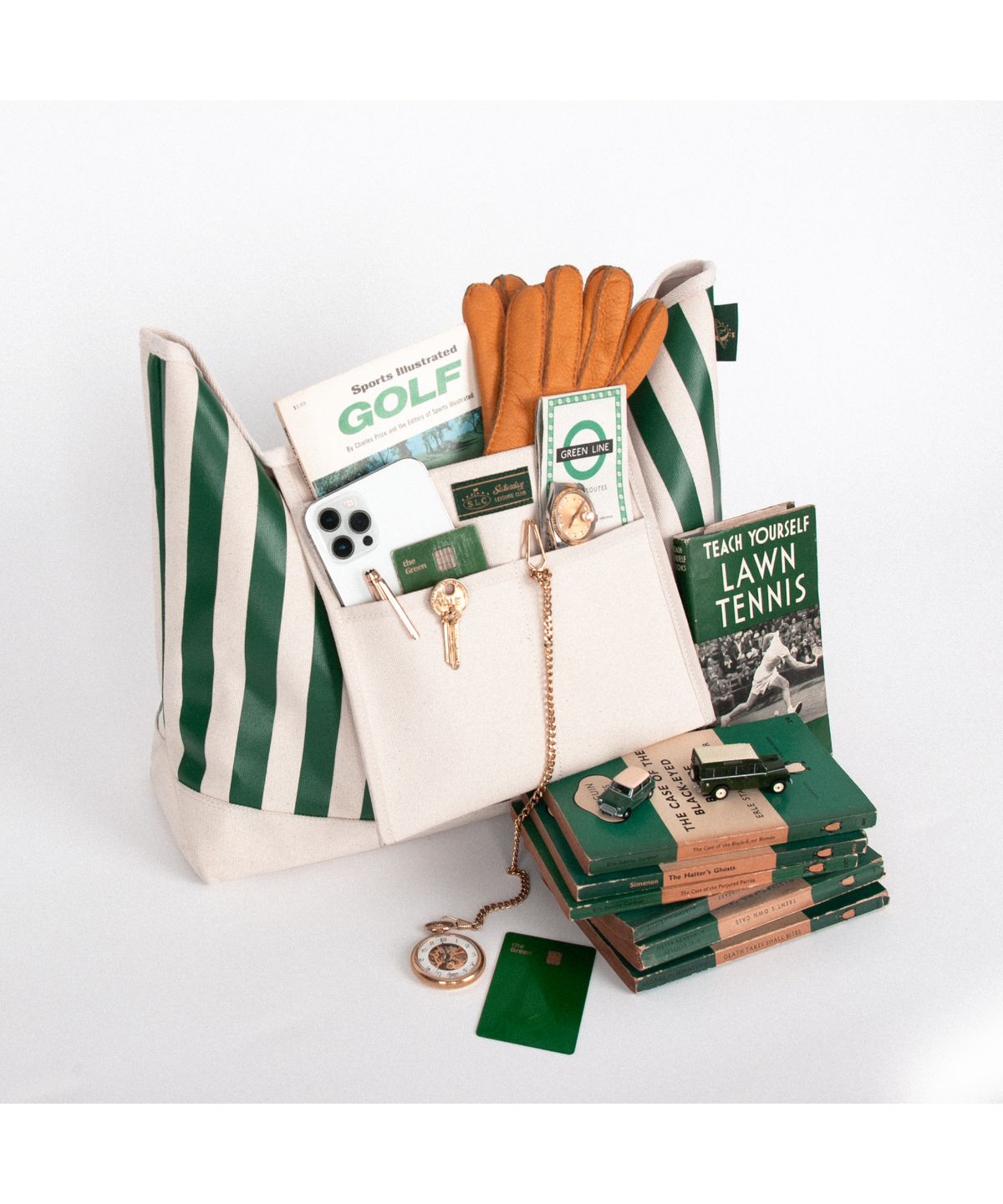 세러데이 레저 클럽(SATURDAY LEISURE CLUB) Signature Stripe Shoulder Bag - Ivory & British Racing Green