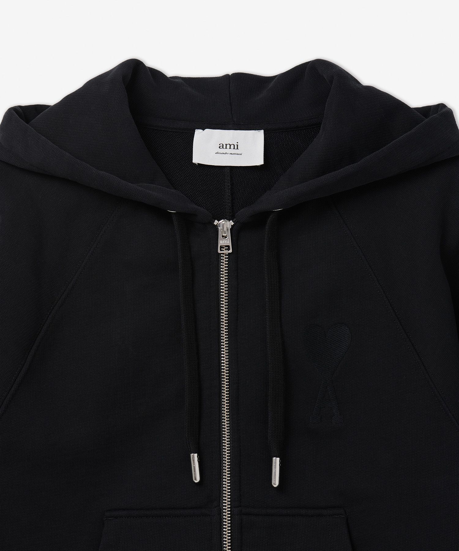 MUSINSA | AMI Men's Heart Logo Zip-Up Hoodie - Black