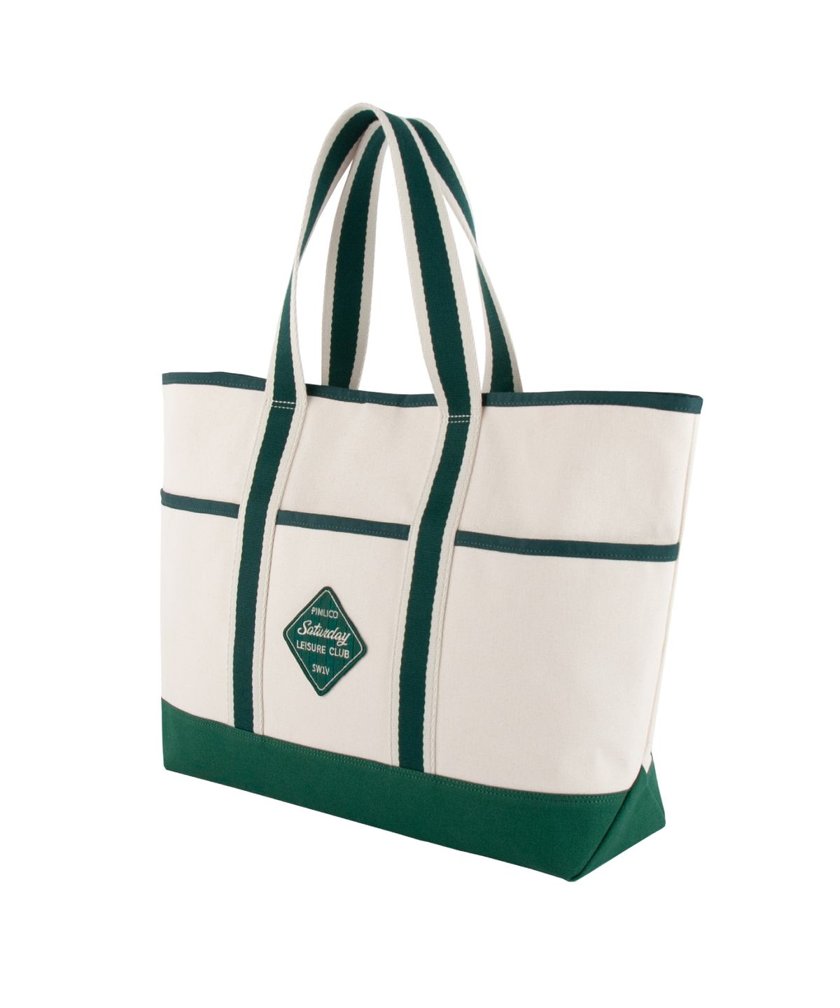 세러데이 레저 클럽(SATURDAY LEISURE CLUB) Stripe Webbing Pockets Shoulder Bag - Ivory & British Racing Green