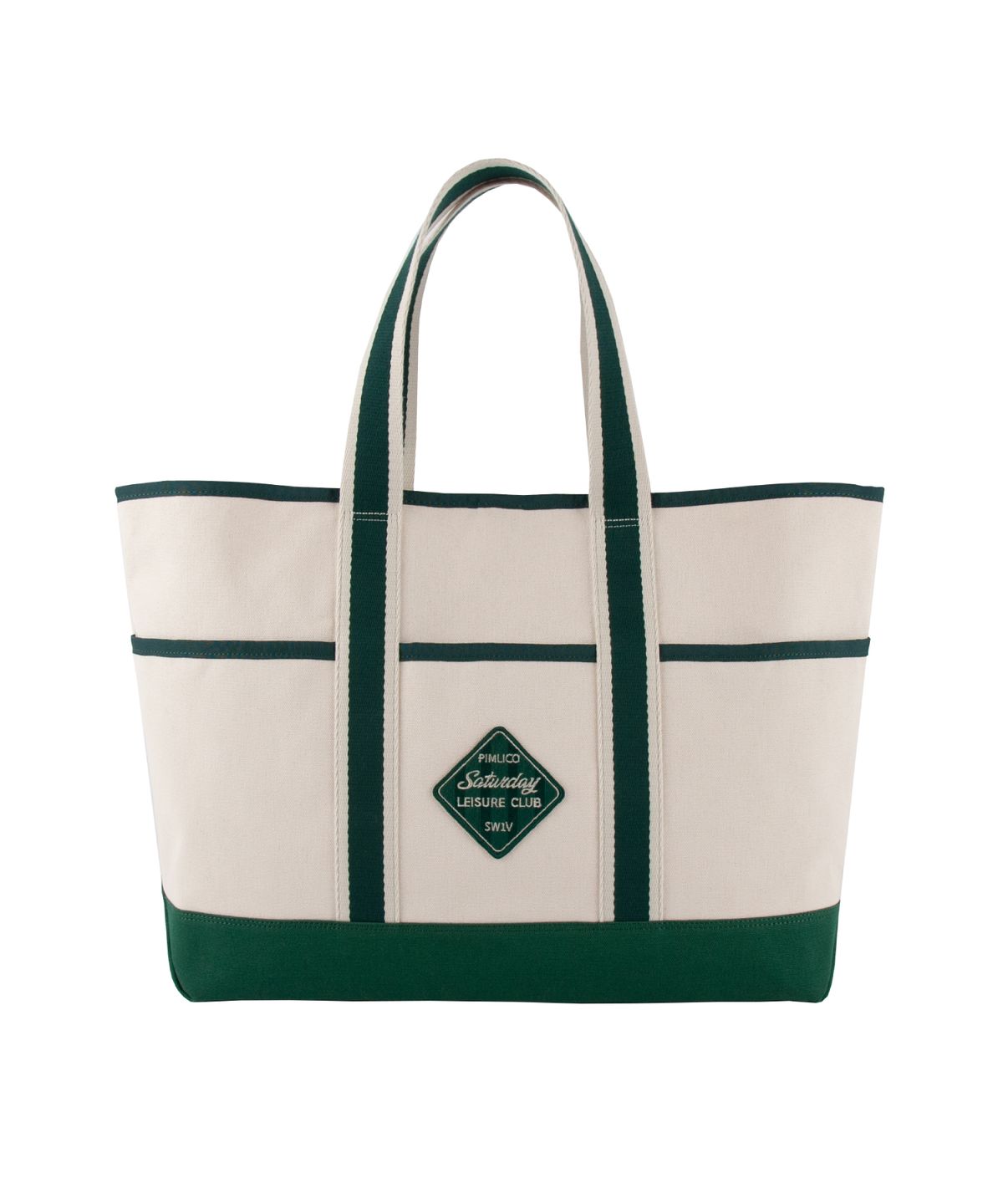 세러데이 레저 클럽(SATURDAY LEISURE CLUB) Stripe Webbing Pockets Shoulder Bag - Ivory & British Racing Green