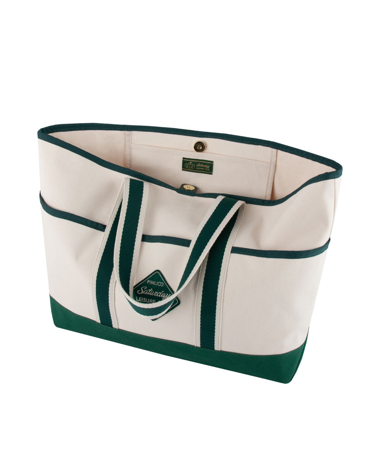 세러데이 레저 클럽(SATURDAY LEISURE CLUB) Stripe Webbing Pockets Shoulder Bag - Ivory & British Racing Green
