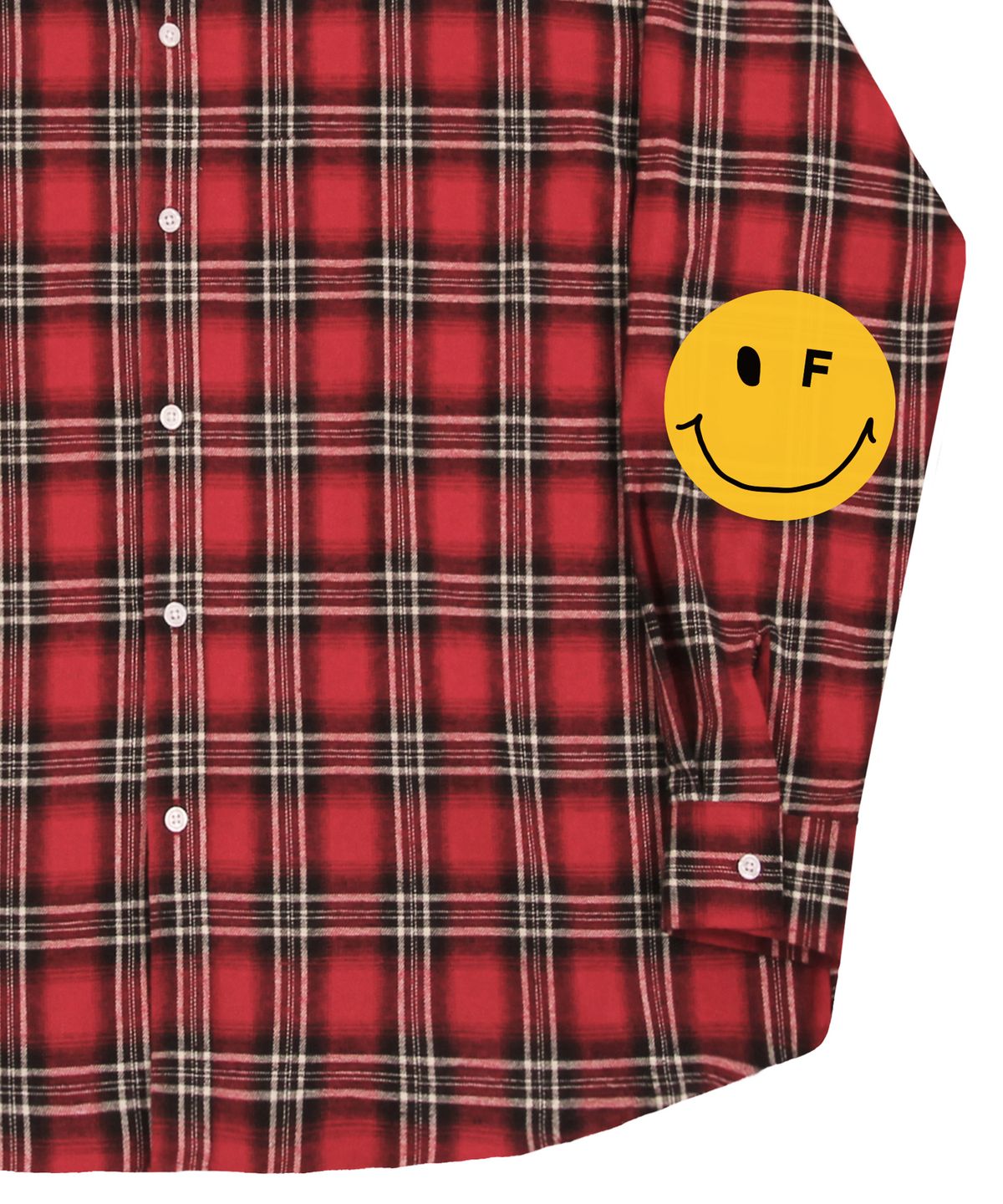 그레이버(GRAVER) [UNISEX]엘보우 도트 스마일 오버핏 체크셔츠_레드