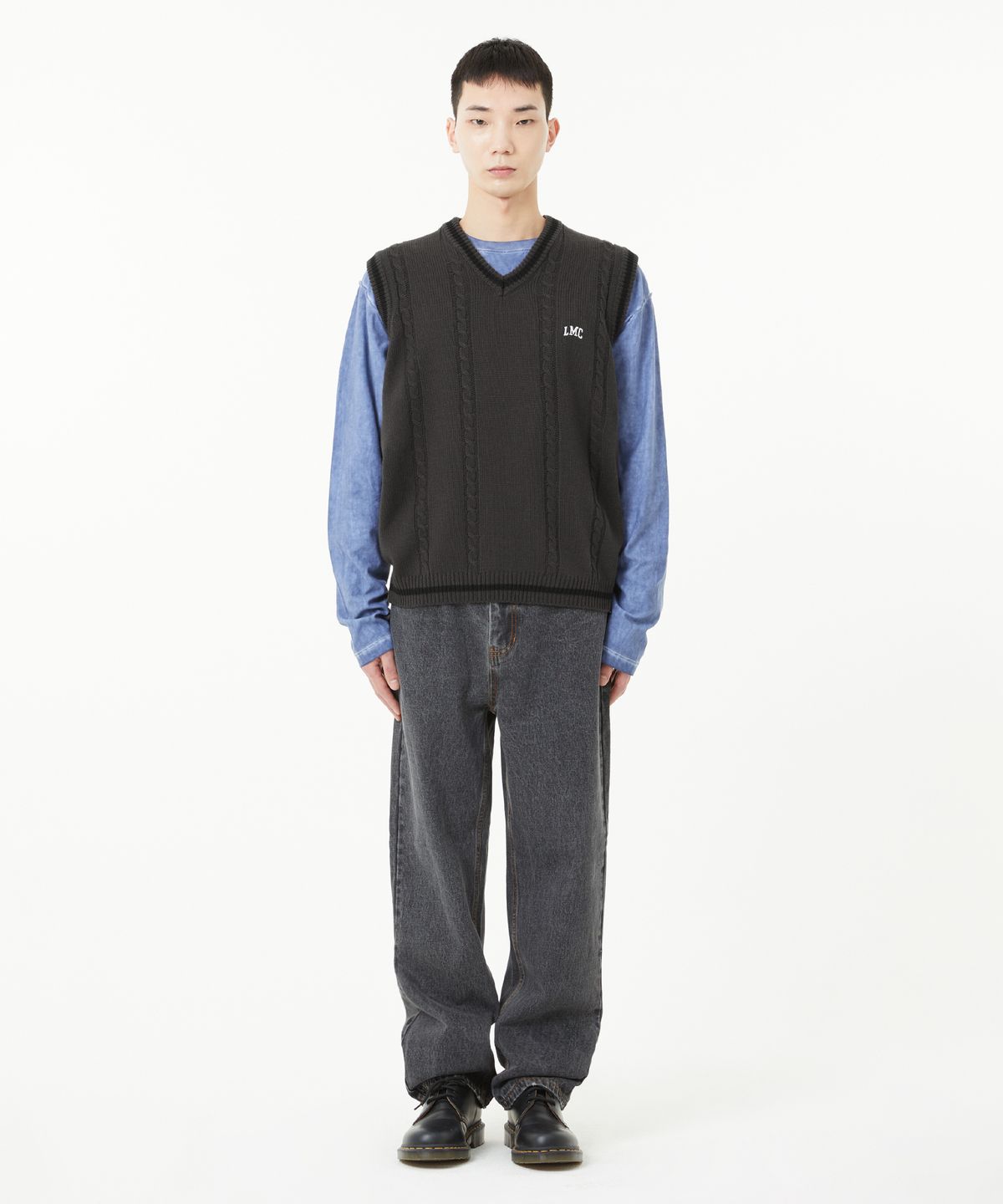 엘엠씨(LMC) CABLE ARCH KNIT VEST black