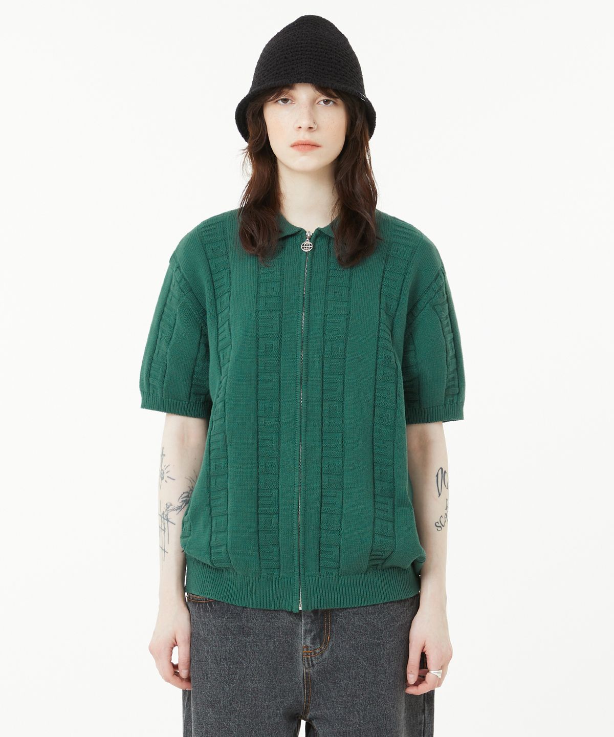 엘엠씨(LMC) JQD ZIP-UP KNITTED POLO SHIRT dark green