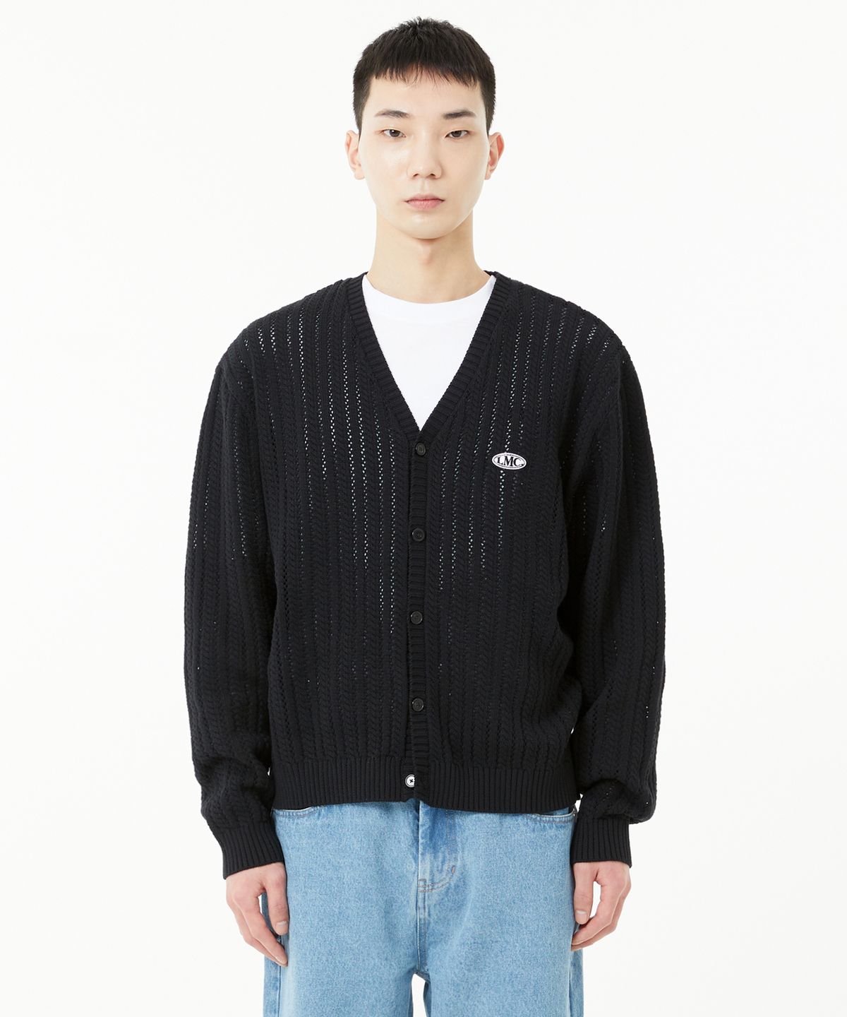 엘엠씨(LMC) OVAL MESH KNIT CARDIGAN black