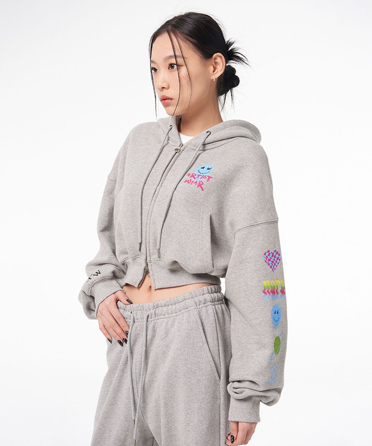 아티스트웨어(ARTISTWEAR) [ATW] 트레이닝 셋업 사이키델릭 크롭후드집업 + 사이키델릭 와이드밴딩 팬츠