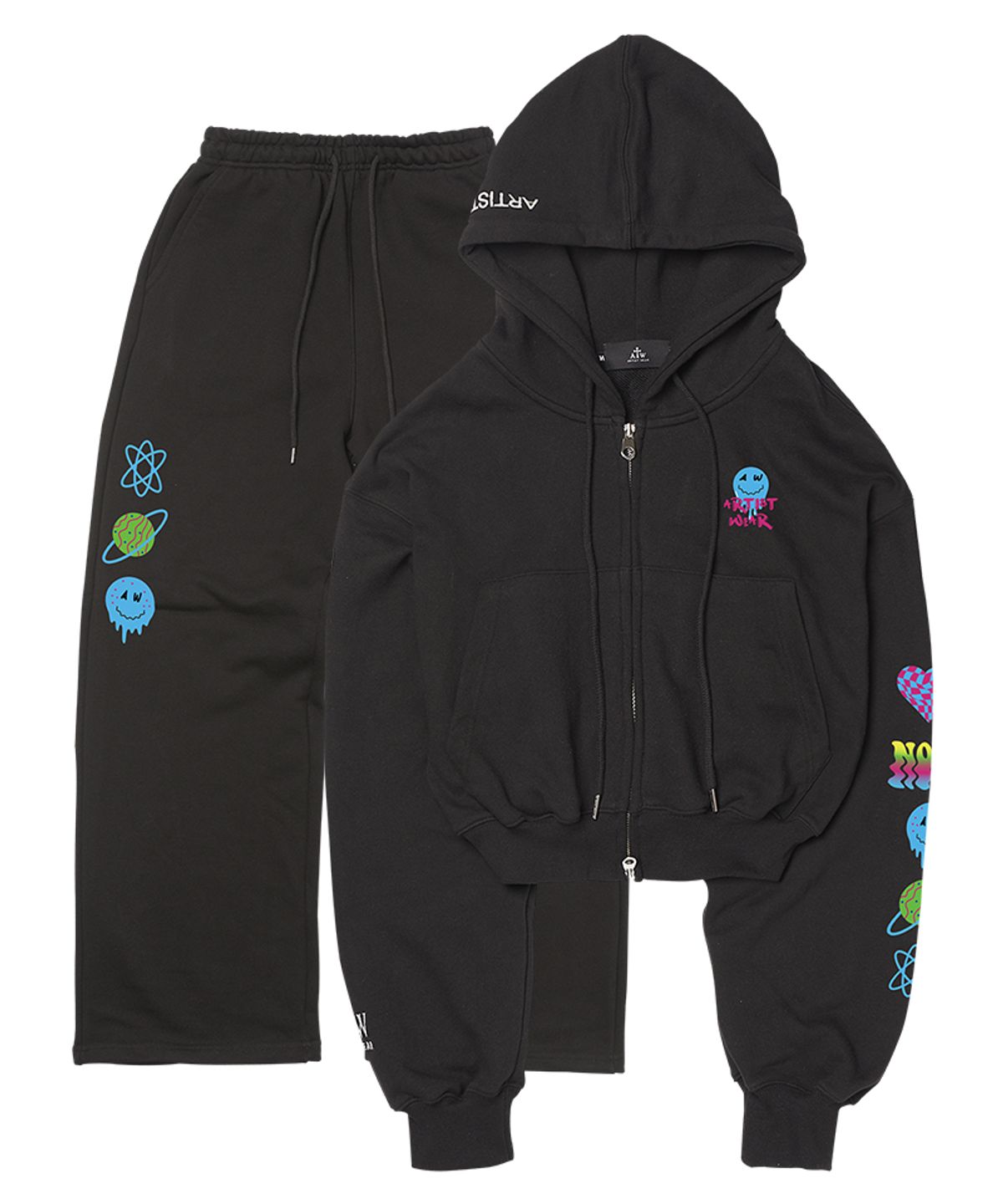 아티스트웨어(ARTISTWEAR) [ATW] 트레이닝 셋업 사이키델릭 크롭후드집업 + 사이키델릭 와이드밴딩 팬츠