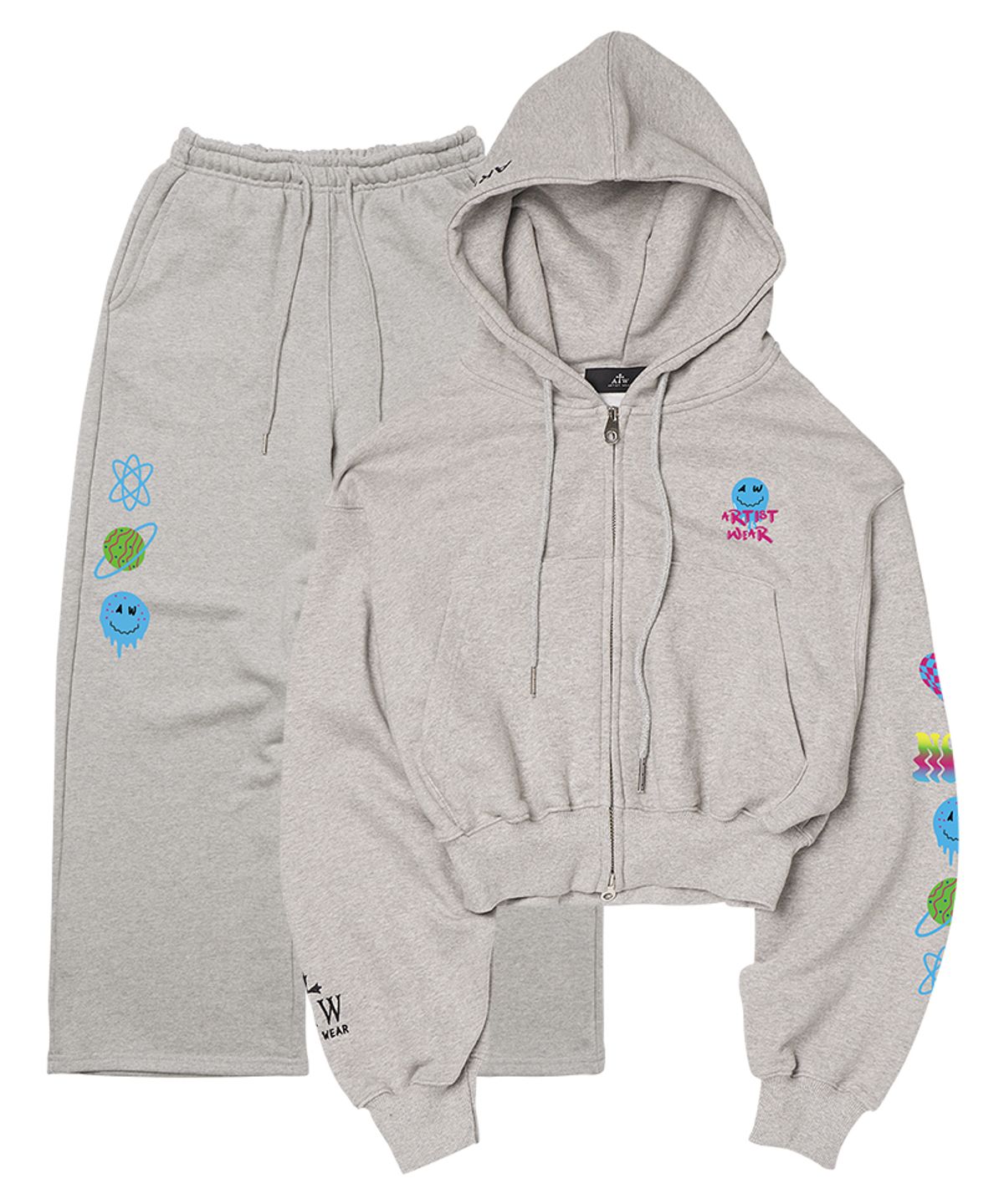 아티스트웨어(ARTISTWEAR) [ATW] 트레이닝 셋업 사이키델릭 크롭후드집업 + 사이키델릭 와이드밴딩 팬츠