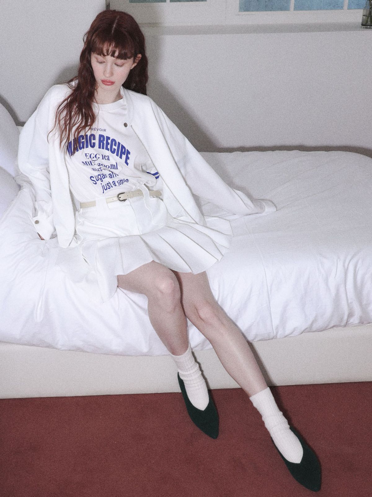 프레부아(PREVOIR) 쟈가드 플리츠 스커트 [white]