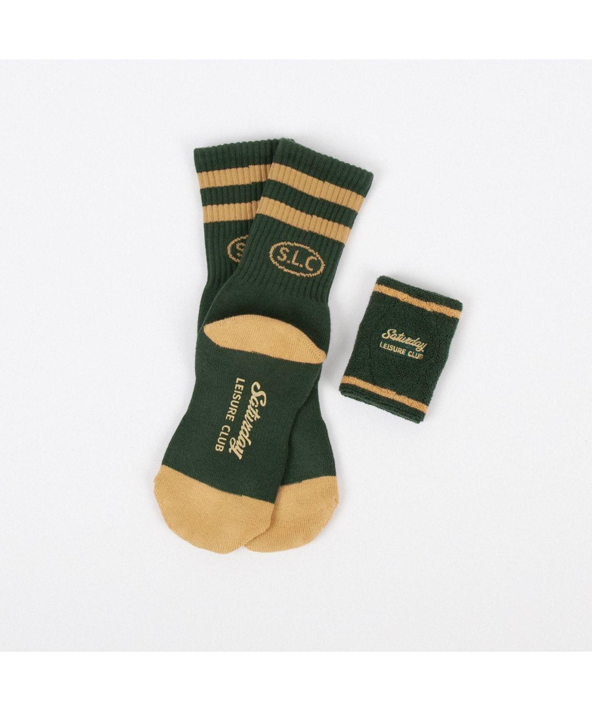 세러데이 레저 클럽(SATURDAY LEISURE CLUB) Leisure Stripe Socks - British Racing Green & Mustard