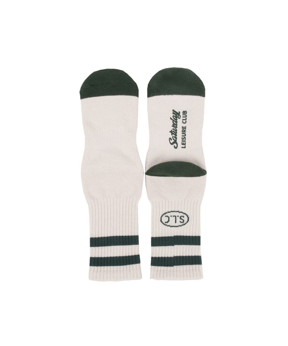 세러데이 레저 클럽(SATURDAY LEISURE CLUB) Leisure Stripe Socks - Ivory & British Racing Green