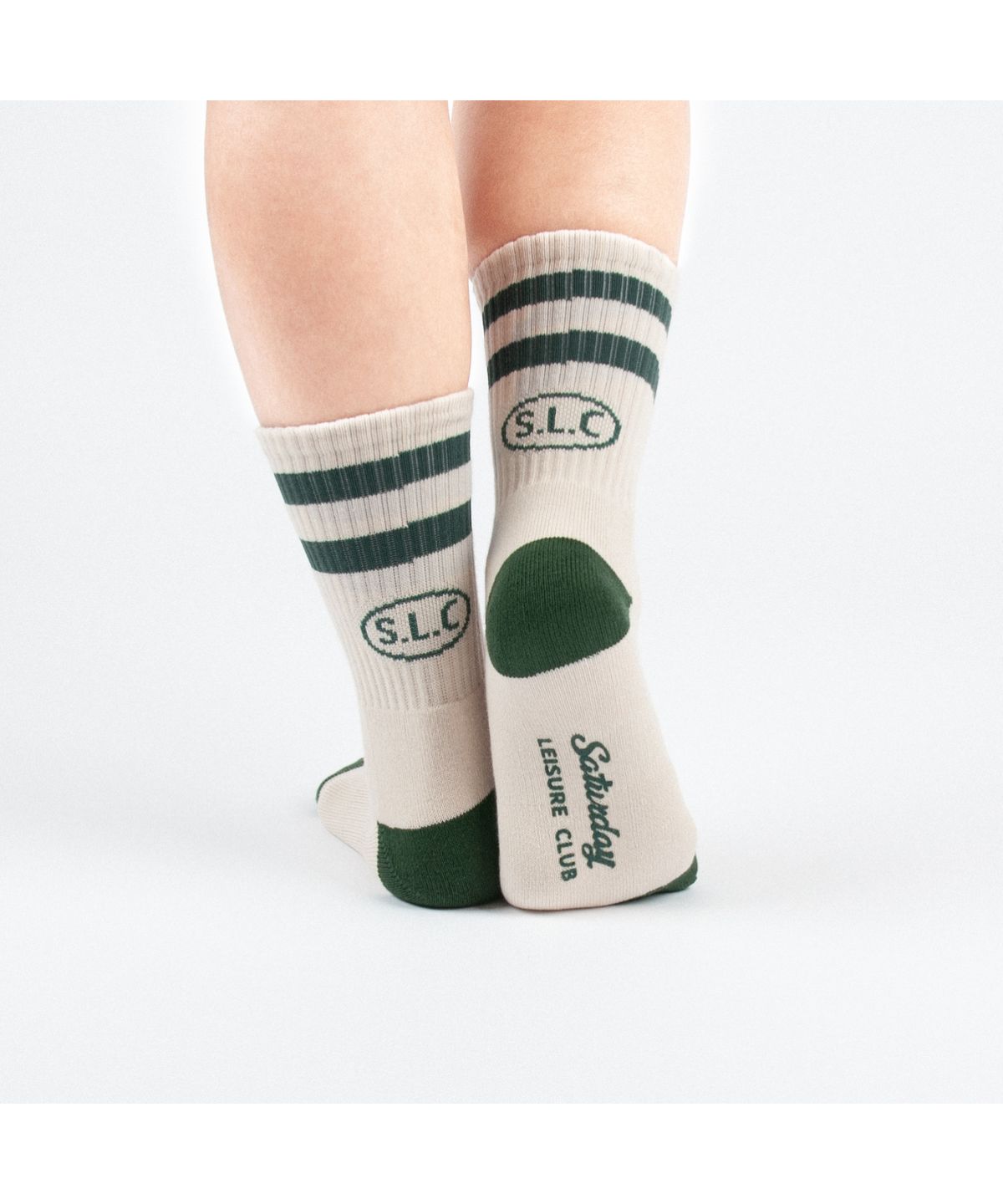 세러데이 레저 클럽(SATURDAY LEISURE CLUB) Leisure Stripe Socks - Ivory & British Racing Green