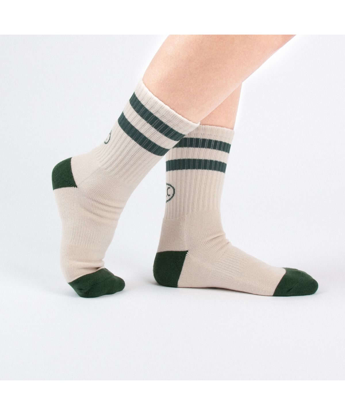 세러데이 레저 클럽(SATURDAY LEISURE CLUB) Leisure Stripe Socks - Ivory & British Racing Green