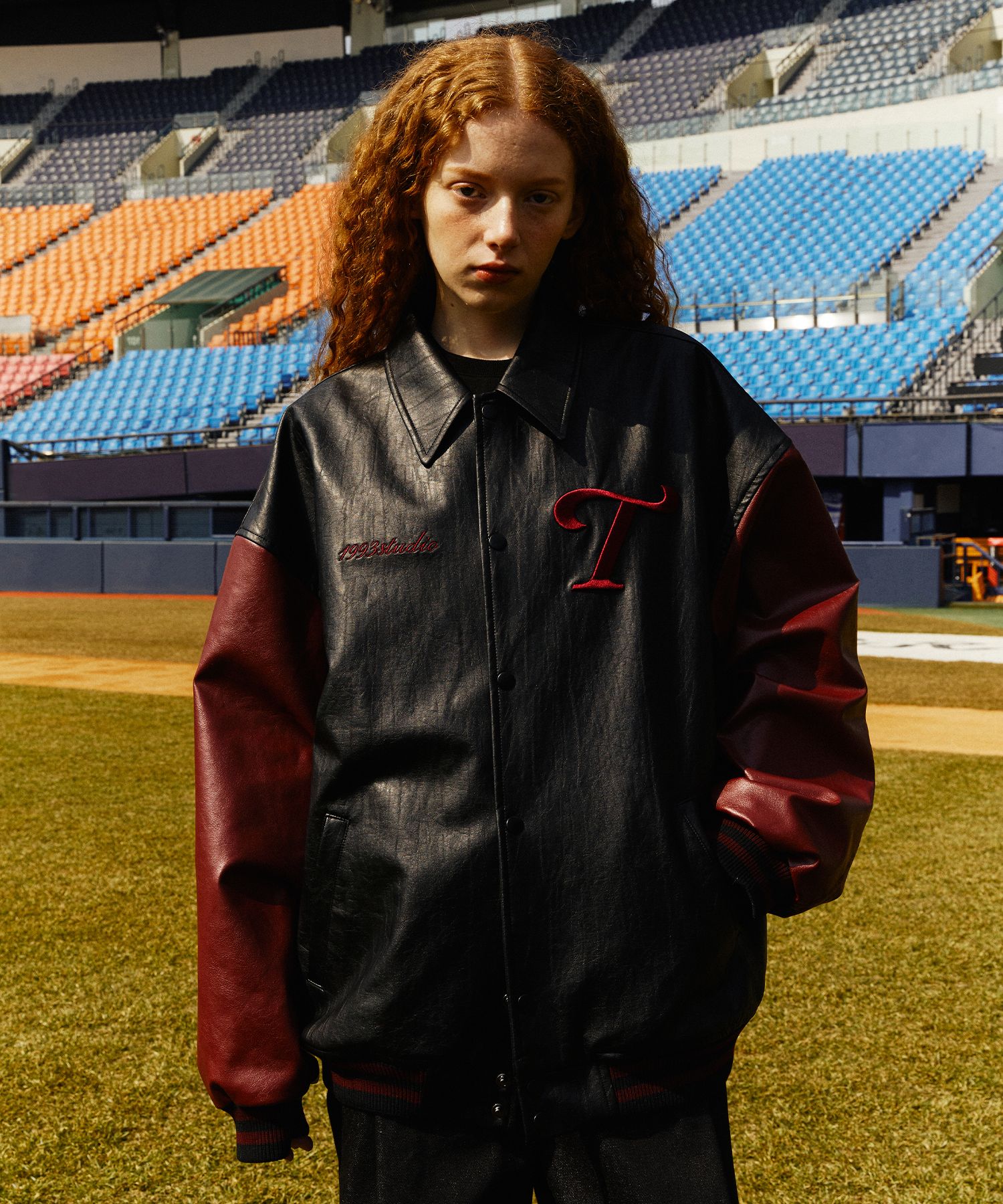 スタジャン 1993studio LG Twins Applique Leather Varsity Jacket Deep Nav 1993studio LG Twins Applique Leather Varsity Jacket Deep Nav