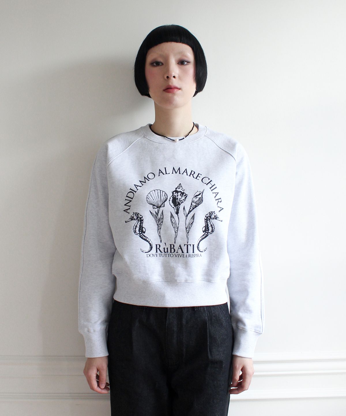 루바티(RUBATI) Shell Flower Sweatshirt (ICE MELANGE)