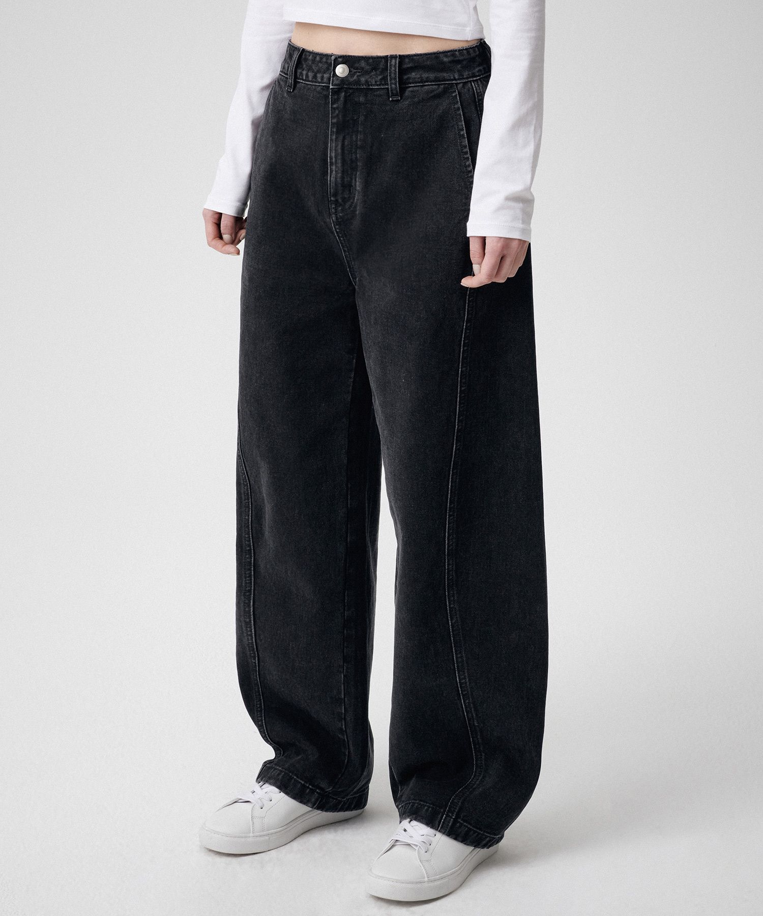 ★MUSINSA STANDARD★ Belted semi balloon denim pants cream M MUSINSA | MUSINSA STANDARD Linen-like semi-balloon denim