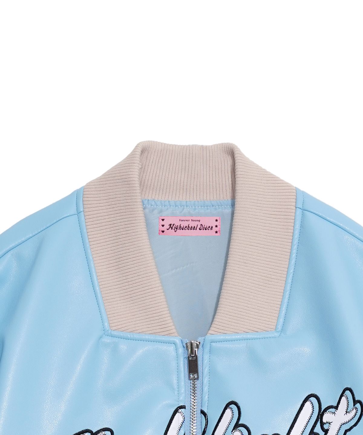 하이스쿨디스코(HIGH SCHOOL DISCO) WILDEST FLAME VARCITY JACKET_SKY BLUE