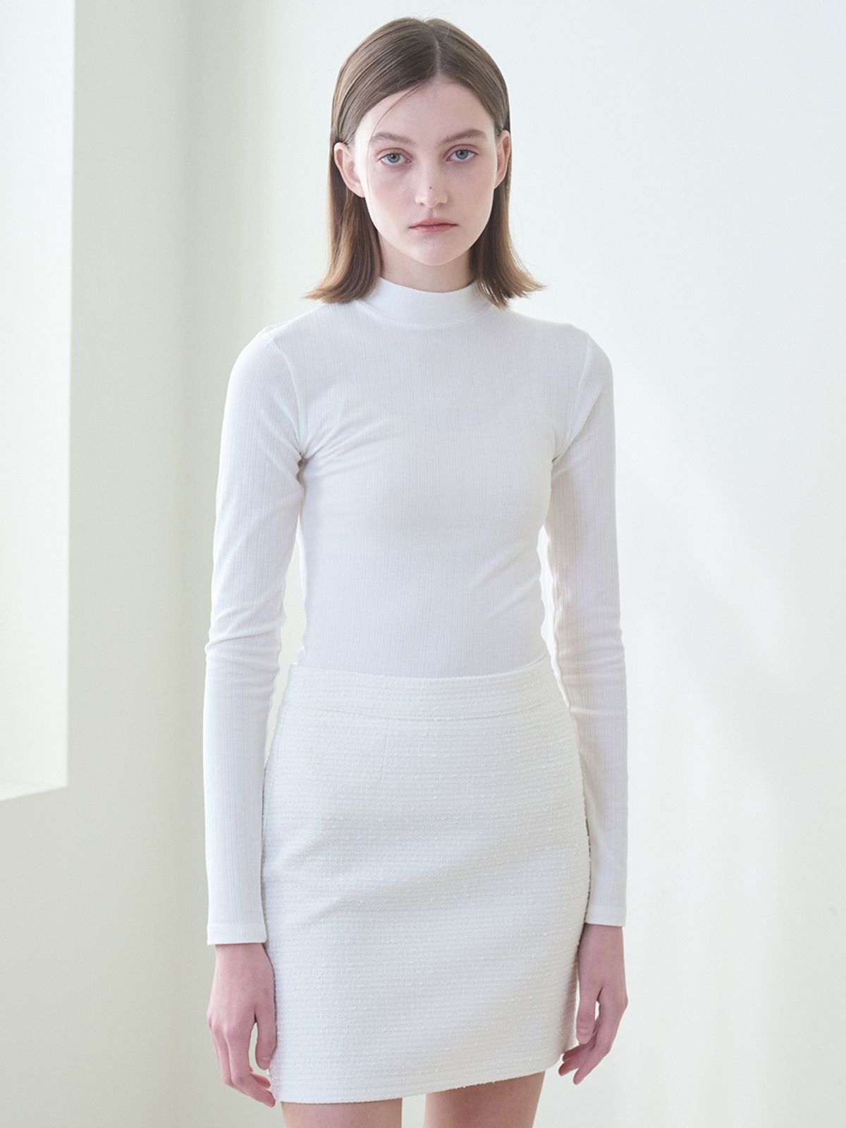 누브(NOUVE) Tweed Stitch Mini Skirt - Ivory