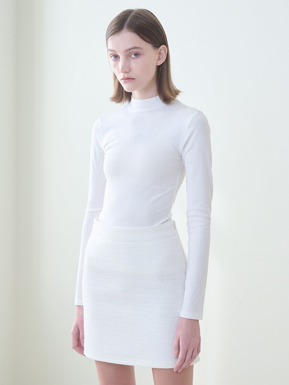 누브(NOUVE) Tweed Stitch Mini Skirt - Ivory