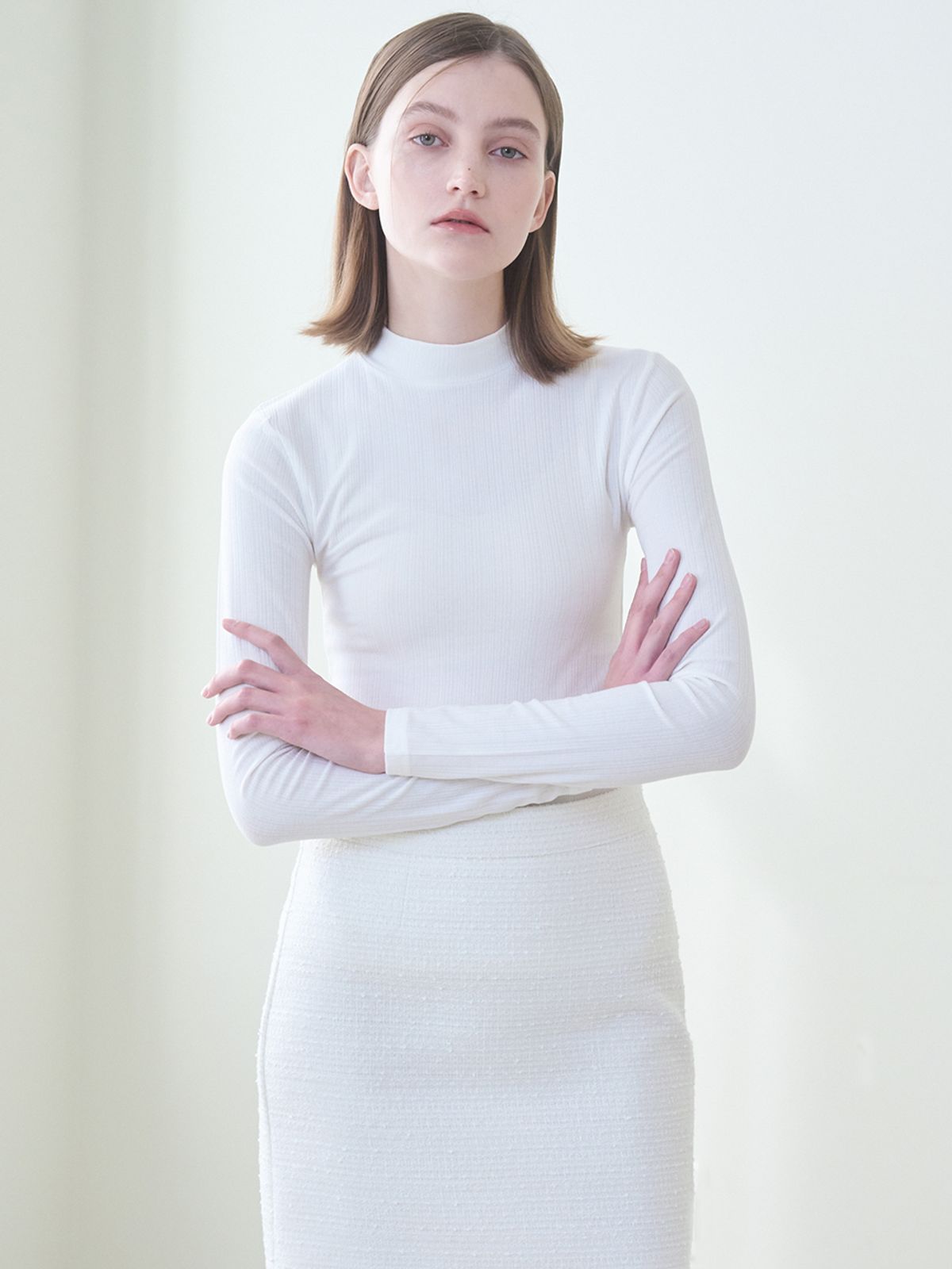 누브(NOUVE) Tweed Stitch Mini Skirt - Ivory