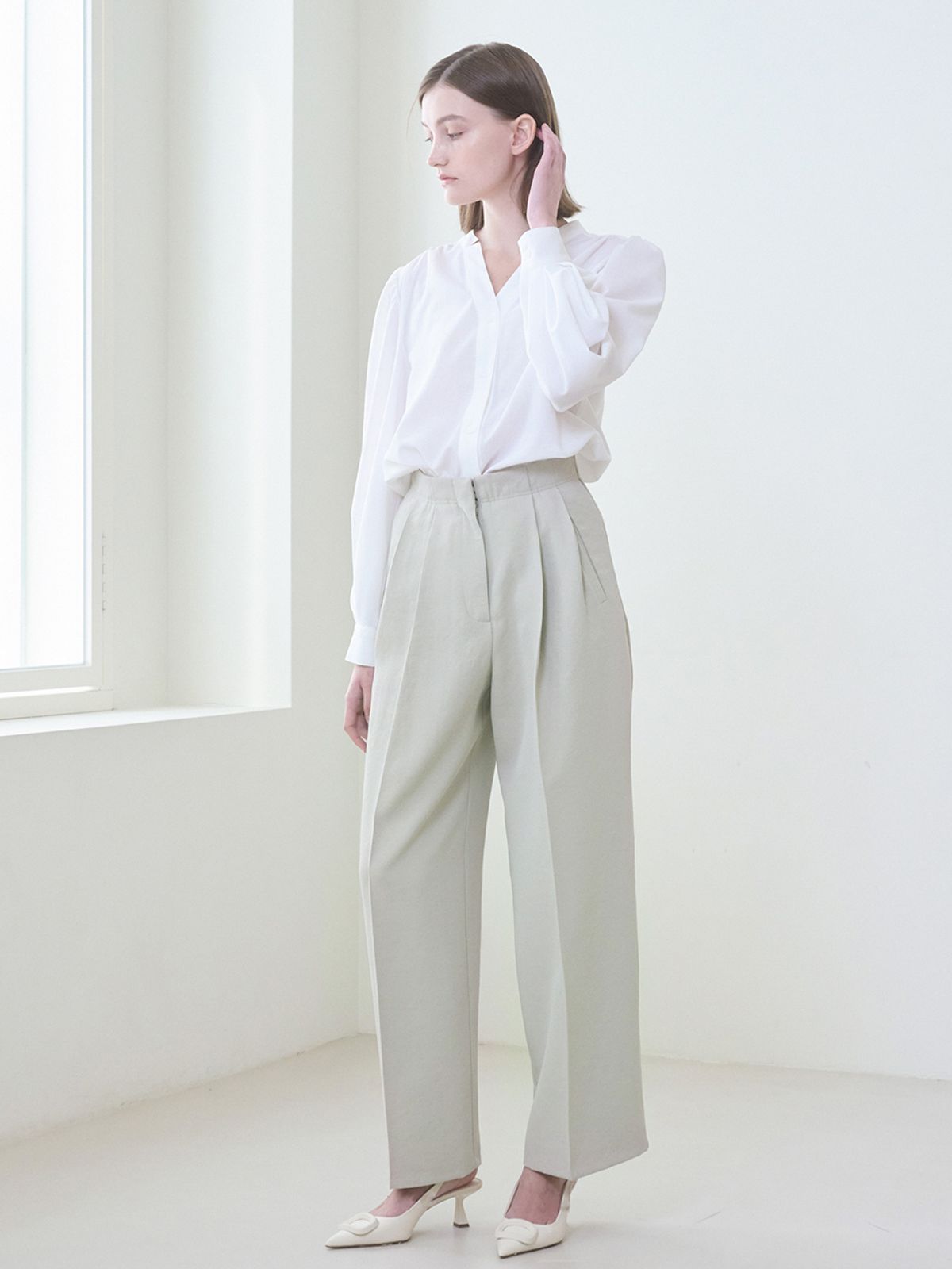 누브(NOUVE) Two Tuck Wide Pants - Olive