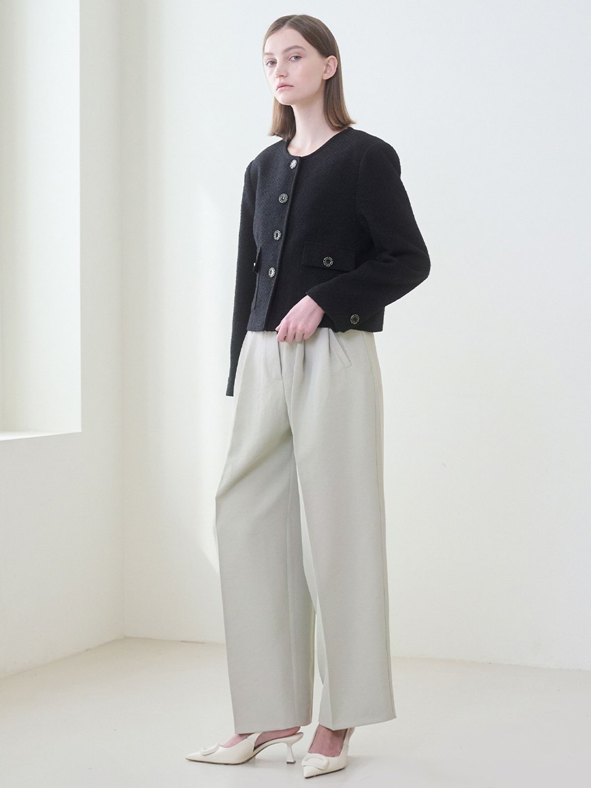 누브(NOUVE) Two Tuck Wide Pants - Olive