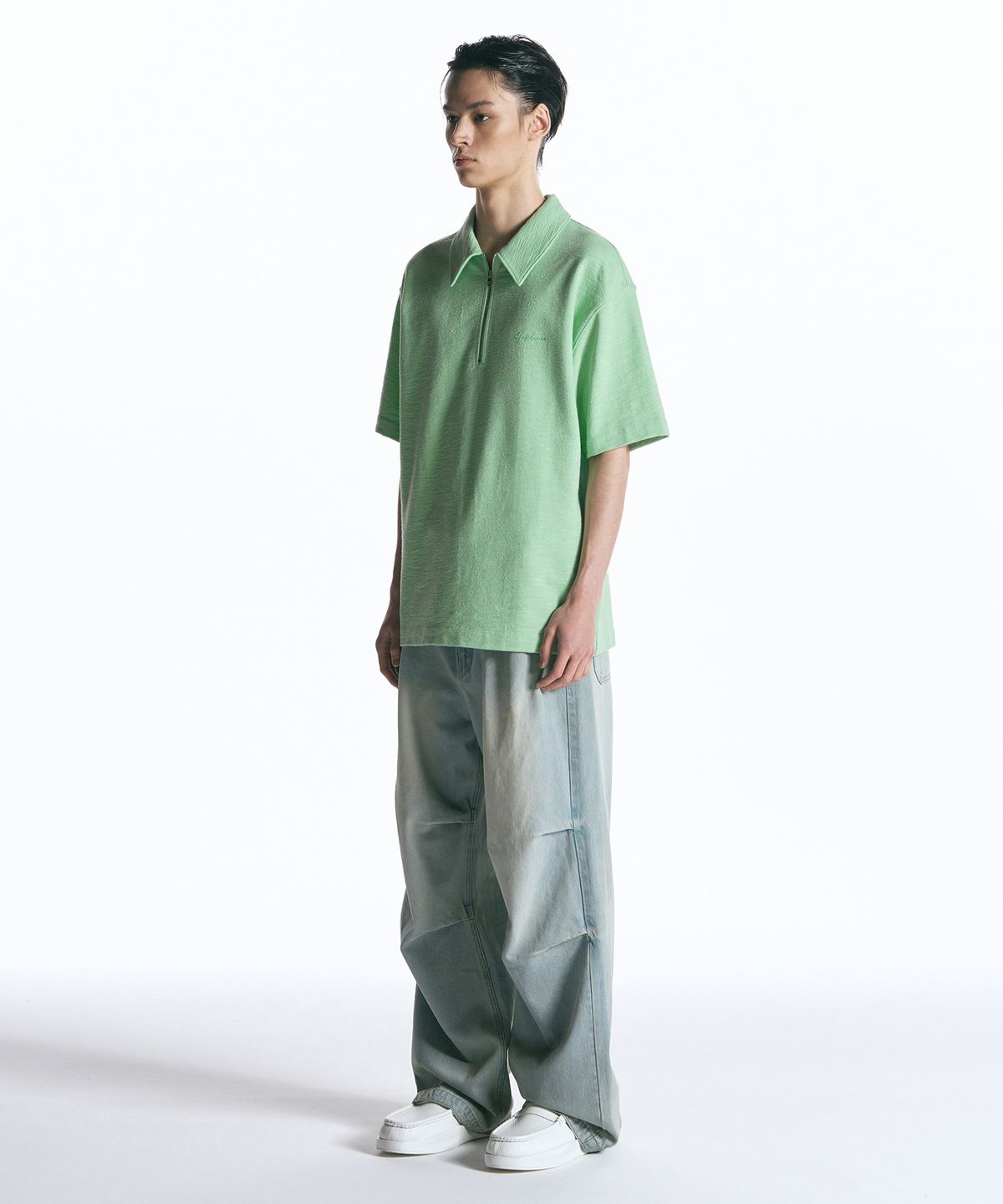 인사일런스(INSILENCE) 텍스처드 하프집 폴로 LIME GREEN