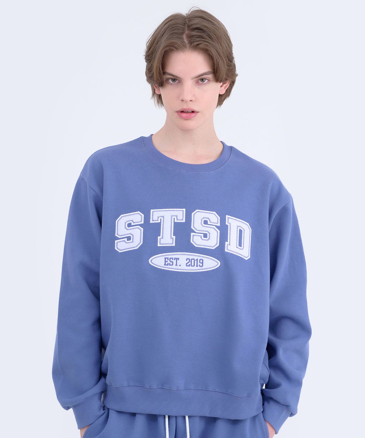 에스릿 스튜디오(SLIT STUDIO) [SET] STSD 아치 로고 스웨트 셔츠 후드 조거팬츠 셋업 2P  블루