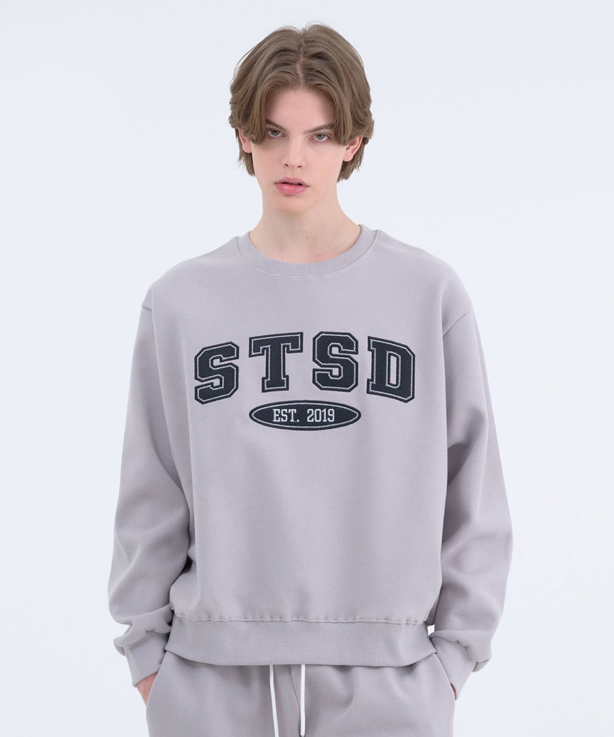 에스릿 스튜디오(SLIT STUDIO) [SET] STSD 아치 로고 스웨트 셔츠 후드 조거팬츠 셋업 2P  그레이