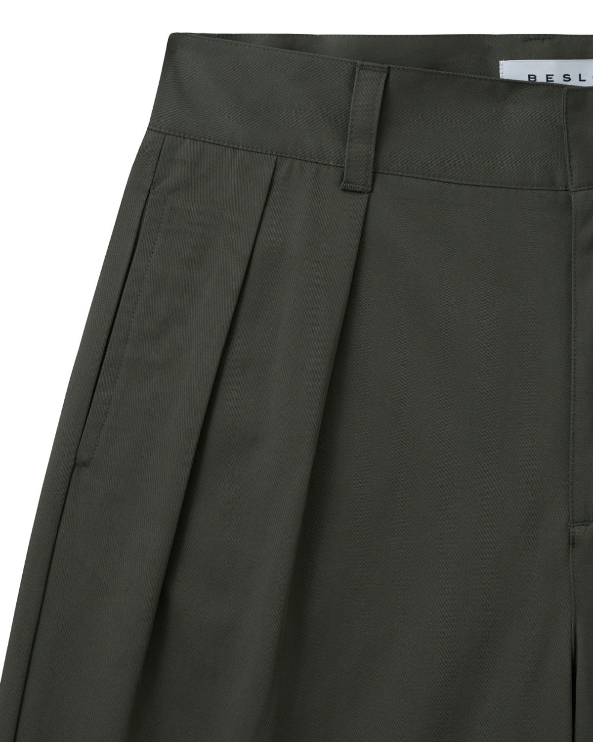 비슬로우(BESLOW) WIDE FIT TWO TUCK SHORTS OLIVE GREY
