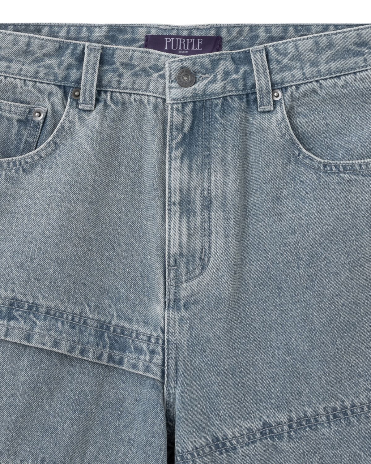 비슬로우(BESLOW) MULTI CUFF DENIM SHORTS ICE GREY