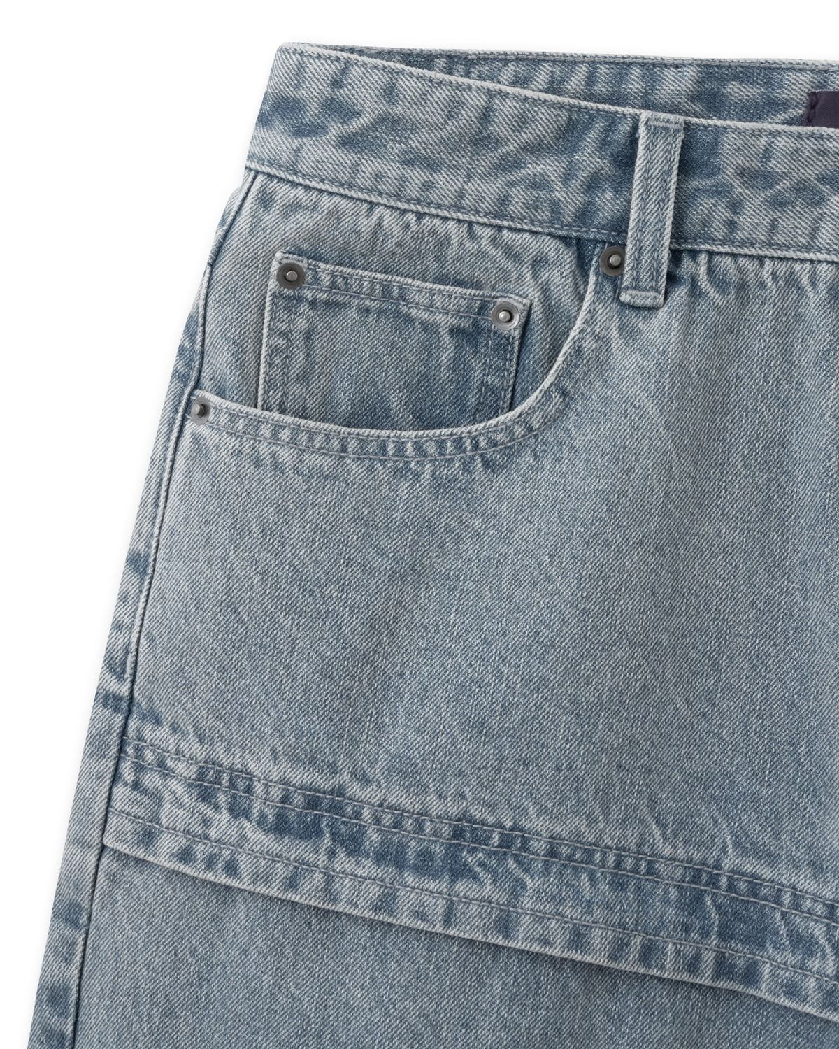 비슬로우(BESLOW) MULTI CUFF DENIM SHORTS ICE GREY