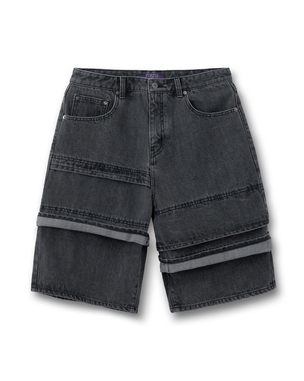 비슬로우(BESLOW) MULTI CUFF DENIM SHORTS FADE BLACK