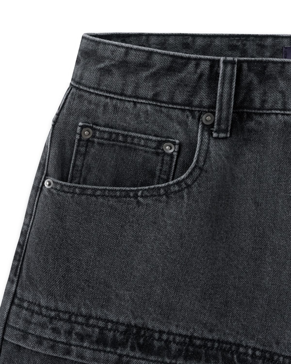 비슬로우(BESLOW) MULTI CUFF DENIM SHORTS FADE BLACK