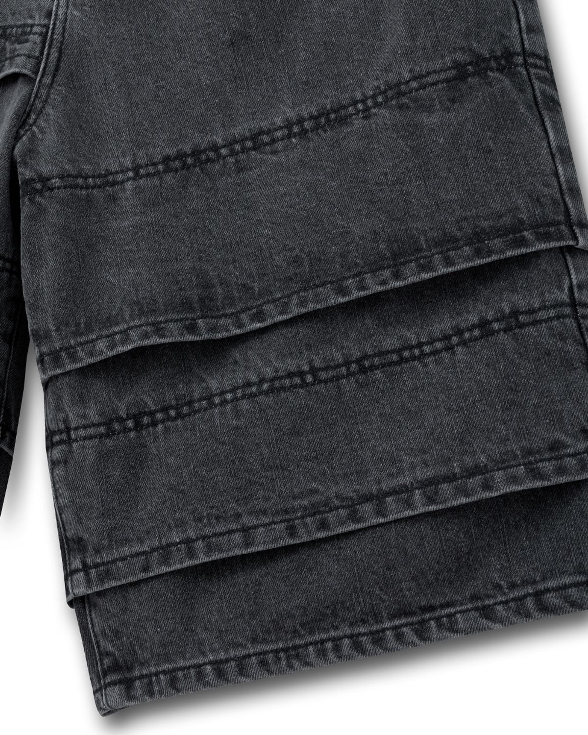 비슬로우(BESLOW) MULTI CUFF DENIM SHORTS FADE BLACK