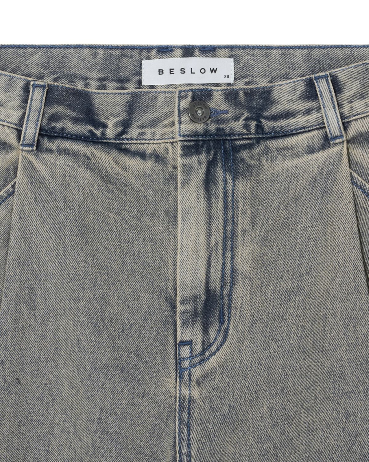 비슬로우(BESLOW) DEEP ONE TUCK SAND WASHED DENIM SHORTS SAND INDIGO
